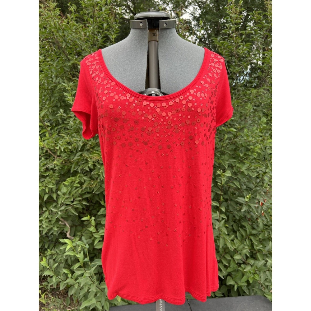 Relativity Pullover Top Red Sequined Women's Size PM